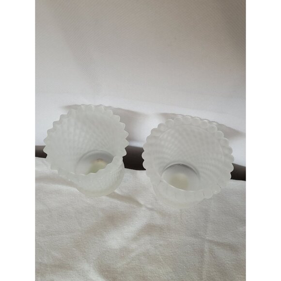 2ct Vintage Frosted White HOMCO Diamond Point Candle Votive Cup Home Interiors - Picture 4 of 5